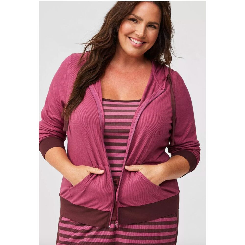 Torrid Super Soft Rib Texture Mixed Lounge Hoodie Pink Size 5 NWOT